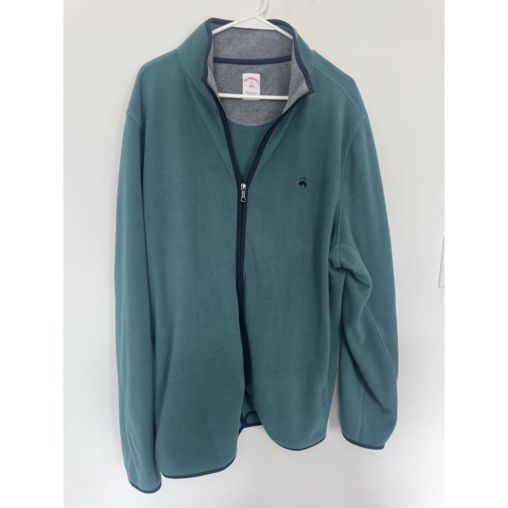 Brooks Brothers Men's Full Zip Fleece Jacket - Green W/Navy Trim Size XXL